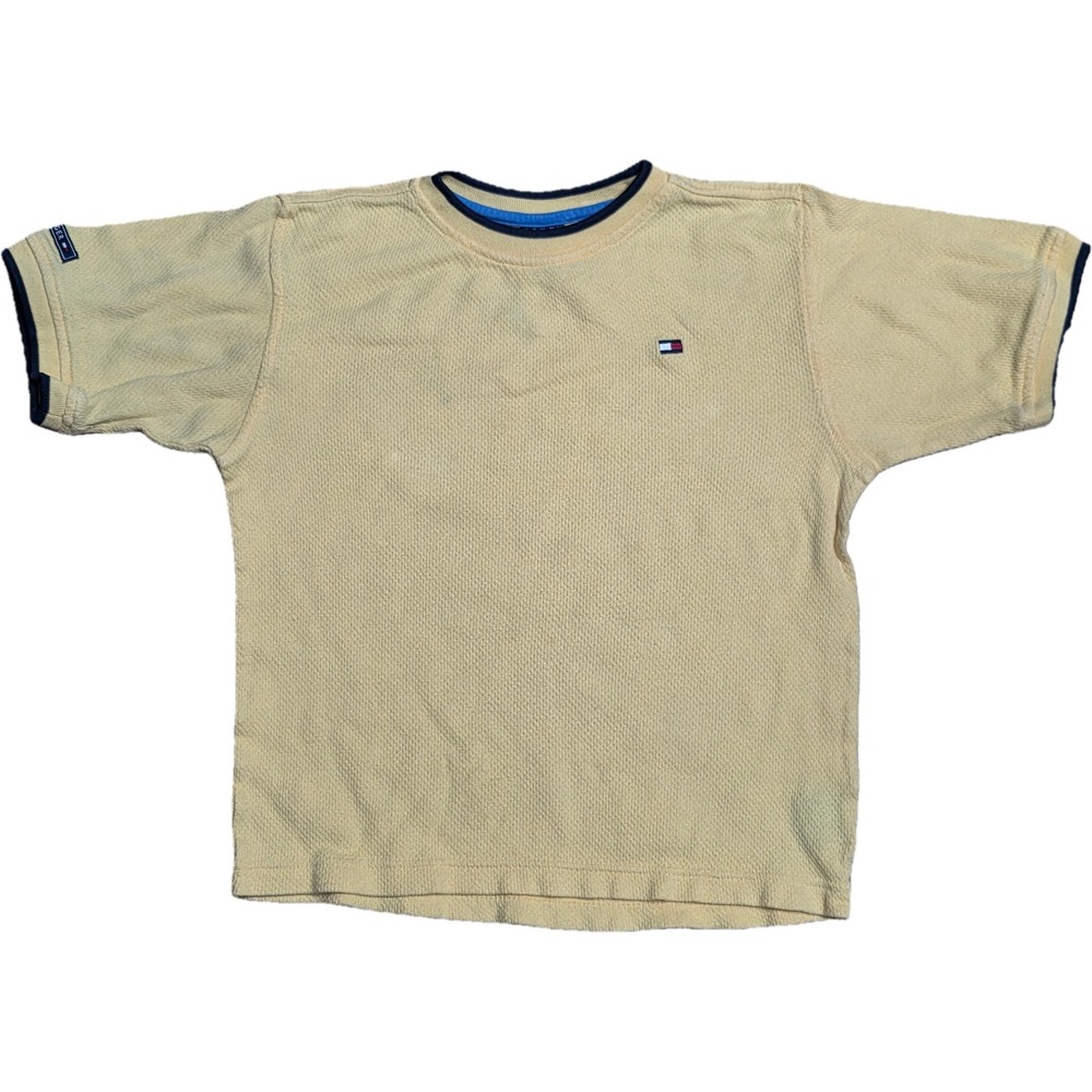 Vintage Tommy Hilfiger Men's Yellow Waffle Knit Logo Short Sleeve T-shirt Size S